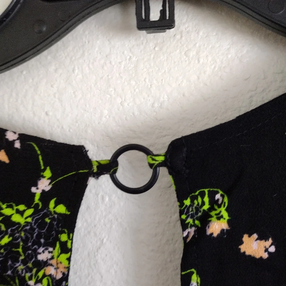 Free People black pink green floral tunic minidress size small